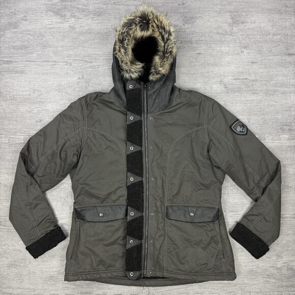 Kuhl Arktik Jacket Parka Projekt Women XL Carbon GRAY Waxed Body FLEECE LINED - Picture 14 of 16